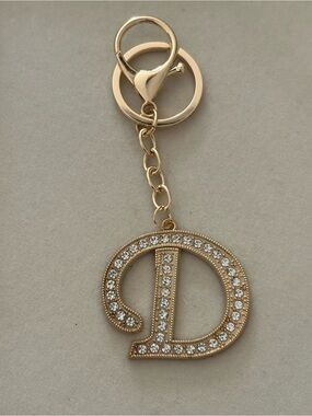 Gold Crystal 'D' Initial Keychain Charm